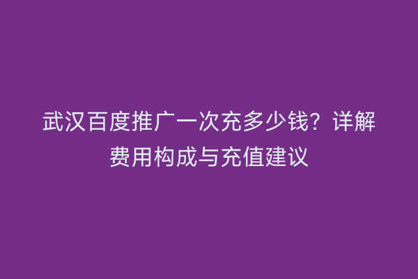 武汉百度推广一次充多少钱？详解费用构成与充值建议