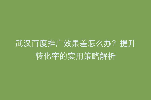 武汉百度推广效果差怎么办？提升转化率的实用策略解析