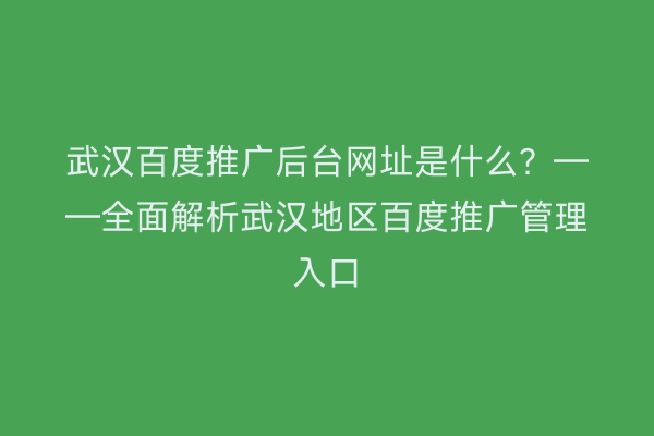 武汉百度推广后台网址是什么？——全面解析武汉地区百度推广管理入口