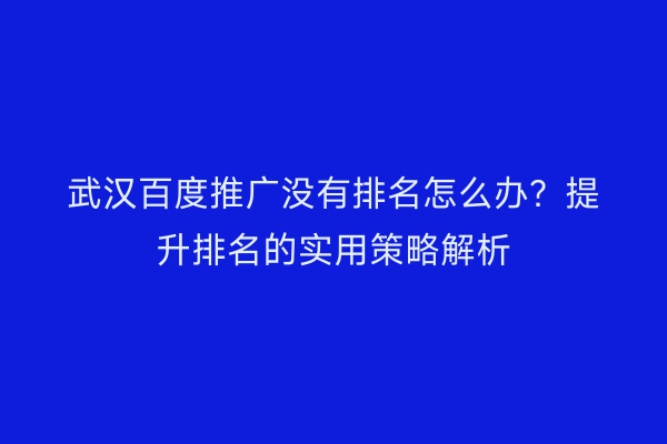 武汉百度推广没有排名怎么办？提升排名的实用策略解析