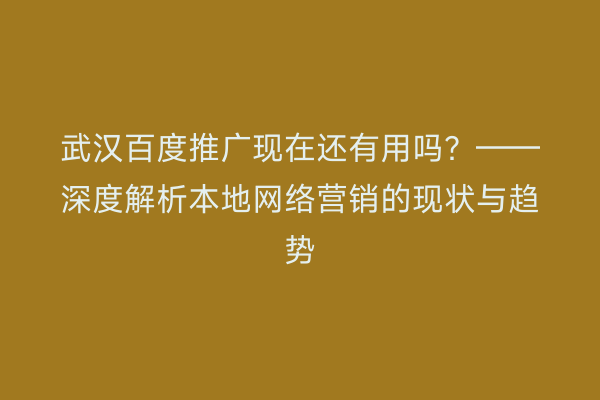 武汉百度推广现在还有用吗？——深度解析本地网络营销的现状与趋势
