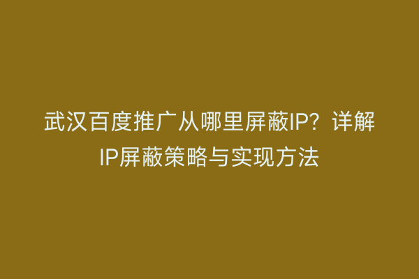 武汉百度推广从哪里屏蔽IP？详解IP屏蔽策略与实现方法