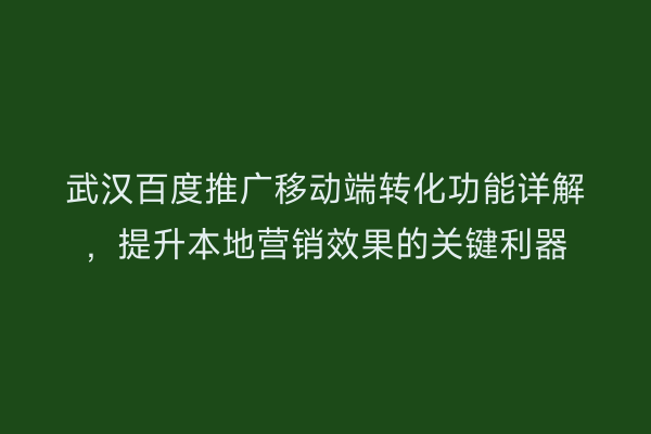 武汉百度推广移动端转化功能详解，提升本地营销效果的关键利器