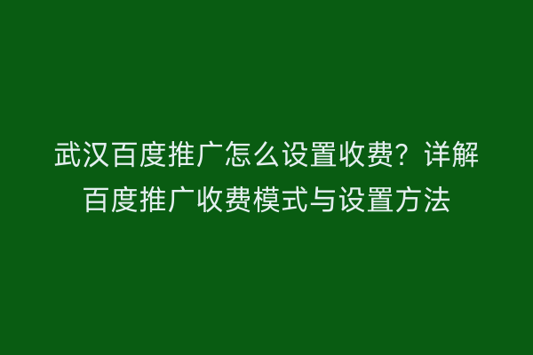 武汉百度推广怎么设置收费？详解百度推广收费模式与设置方法