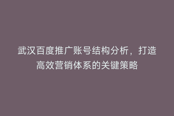 武汉百度推广账号结构分析，打造高效营销体系的关键策略