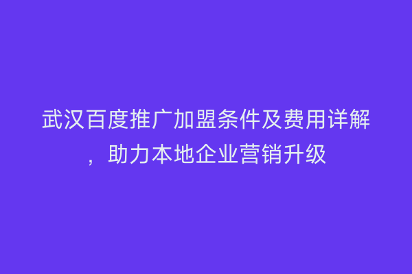武汉百度推广加盟条件及费用详解，助力本地企业营销升级