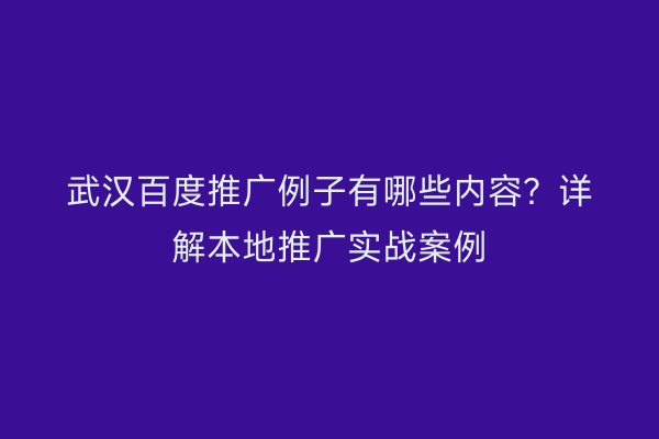 武汉百度推广例子有哪些内容？详解本地推广实战案例