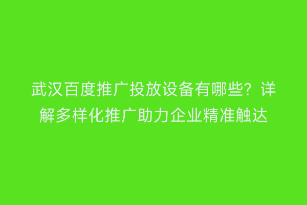 武汉百度推广投放设备有哪些？详解多样化推广助力企业精准触达