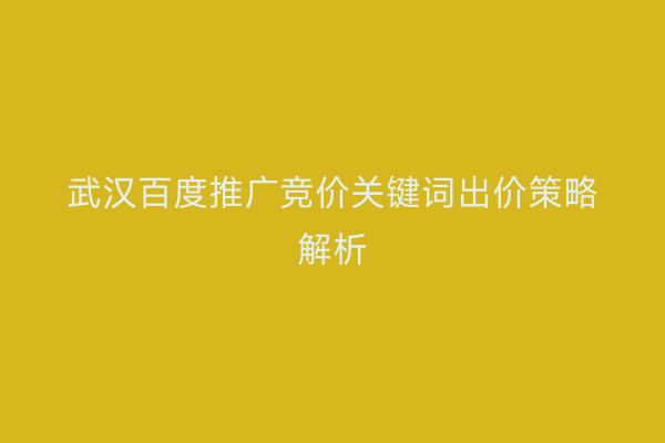 武汉百度推广竞价关键词出价策略解析