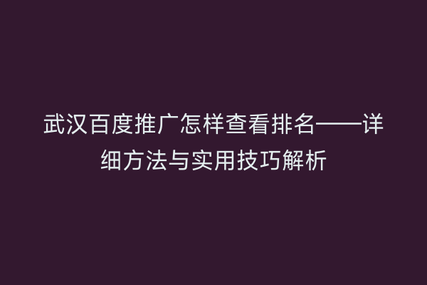 武汉百度推广怎样查看排名——详细方法与实用技巧解析
