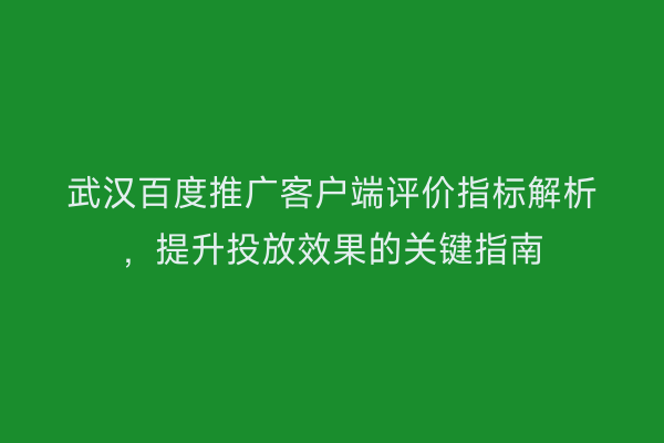 武汉百度推广客户端评价指标解析，提升投放效果的关键指南