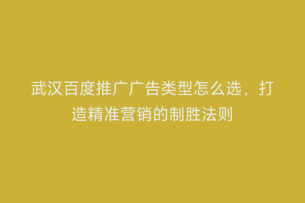 武汉百度推广广告类型怎么选，打造精准营销的制胜法则