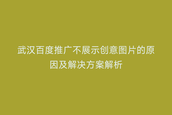 武汉百度推广不展示创意图片的原因及解决方案解析