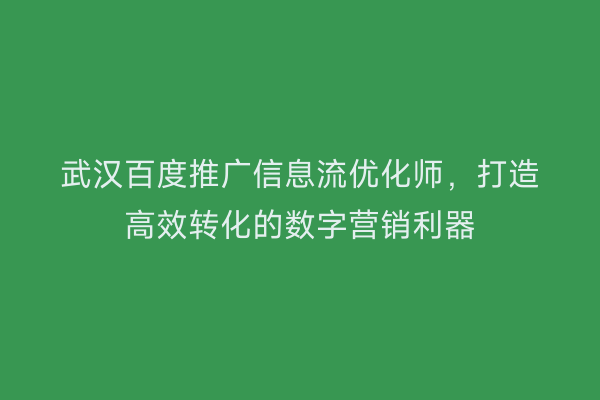 武汉百度推广信息流优化师，打造高效转化的数字营销利器