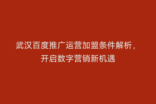 武汉百度推广运营加盟条件解析，开启数字营销新机遇