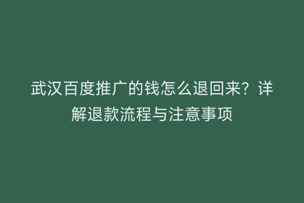 武汉百度推广的钱怎么退回来？详解退款流程与注意事项