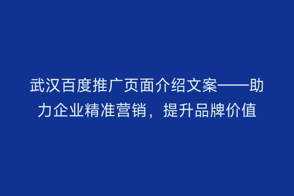 武汉百度推广页面介绍文案——助力企业精准营销，提升品牌价值