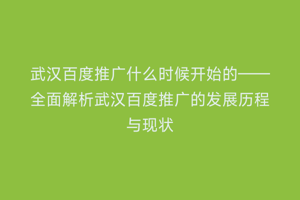 武汉百度推广什么时候开始的——全面解析武汉百度推广的发展历程与现状