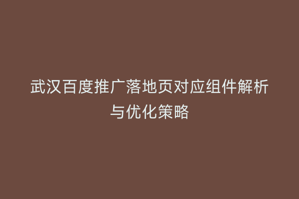 武汉百度推广落地页对应组件解析与优化策略