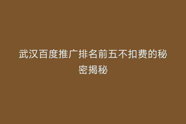 武汉百度推广排名前五不扣费的秘密揭秘
