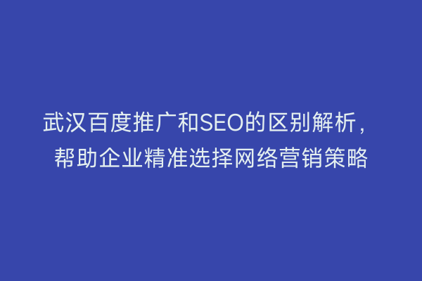 武汉百度推广和SEO的区别解析，帮助企业精准选择网络营销策略