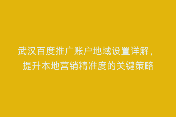 武汉百度推广账户地域设置详解，提升本地营销精准度的关键策略