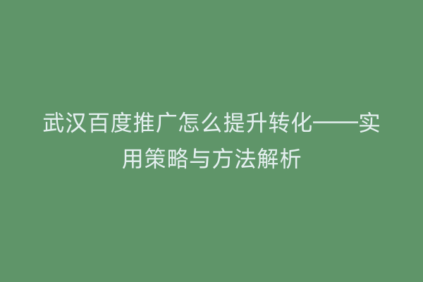 武汉百度推广怎么提升转化——实用策略与方法解析