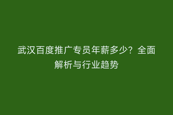 武汉百度推广专员年薪多少？全面解析与行业趋势