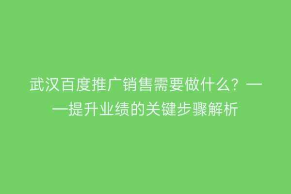 武汉百度推广销售需要做什么？——提升业绩的关键步骤解析