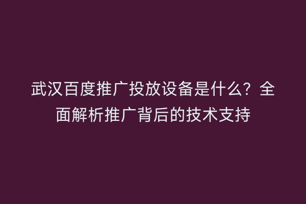 武汉百度推广投放设备是什么？全面解析推广背后的技术支持