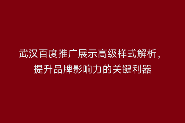武汉百度推广展示高级样式解析，提升品牌影响力的关键利器