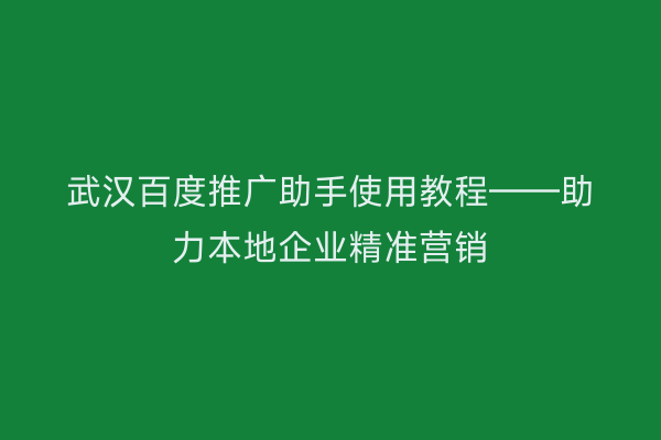 武汉百度推广助手使用教程——助力本地企业精准营销