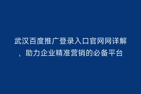 武汉百度推广登录入口官网网详解，助力企业精准营销的必备平台