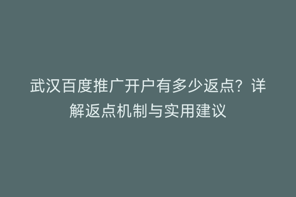 武汉百度推广开户有多少返点？详解返点机制与实用建议