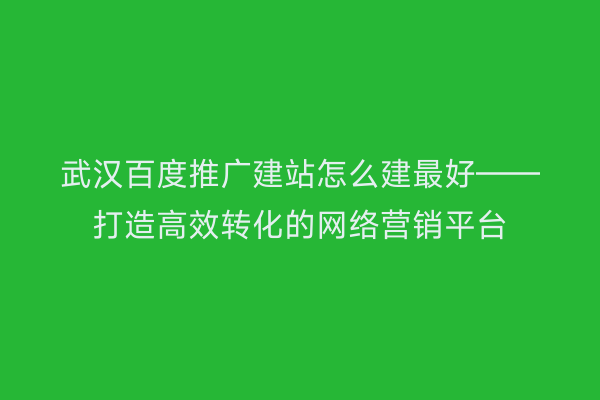 武汉百度推广建站怎么建最好——打造高效转化的网络营销平台