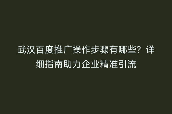 武汉百度推广操作步骤有哪些？详细指南助力企业精准引流