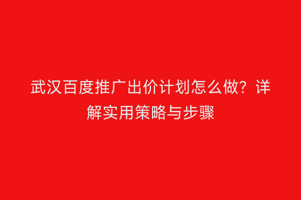 武汉百度推广出价计划怎么做？详解实用策略与步骤