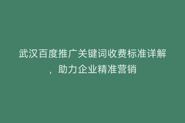 武汉百度推广关键词收费标准详解，助力企业精准营销