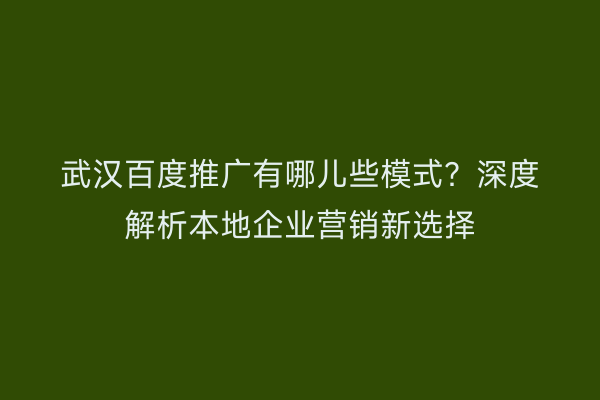 武汉百度推广有哪儿些模式？深度解析本地企业营销新选择