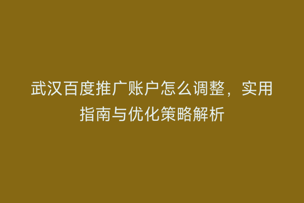 武汉百度推广账户怎么调整，实用指南与优化策略解析
