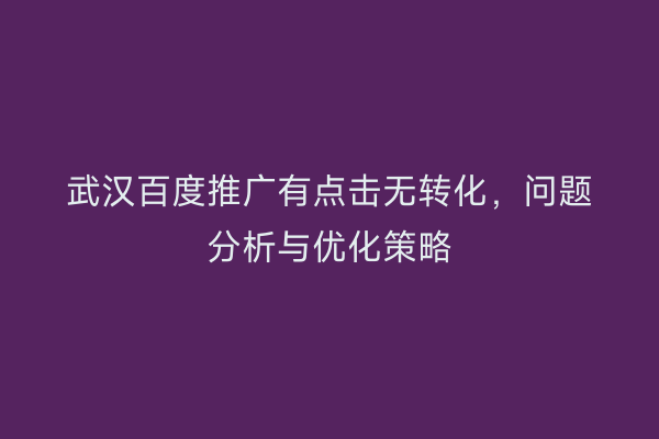 武汉百度推广有点击无转化，问题分析与优化策略