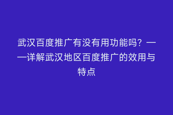 武汉百度推广有没有用功能吗？——详解武汉地区百度推广的效用与特点