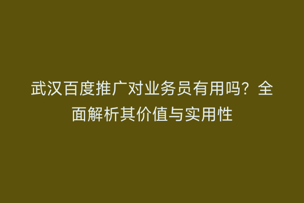 武汉百度推广对业务员有用吗？全面解析其价值与实用性