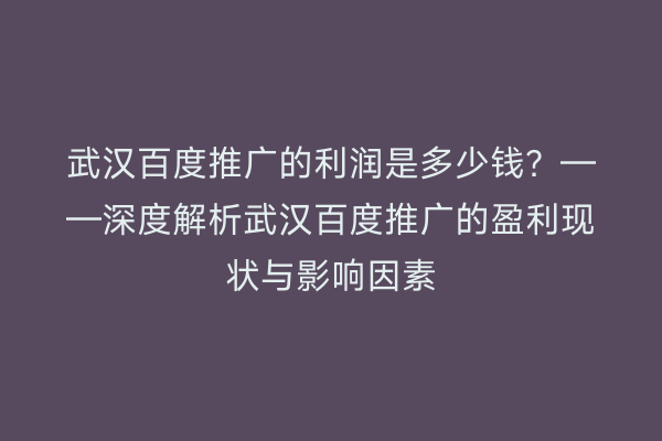 武汉百度推广的利润是多少钱？——深度解析武汉百度推广的盈利现状与影响因素
