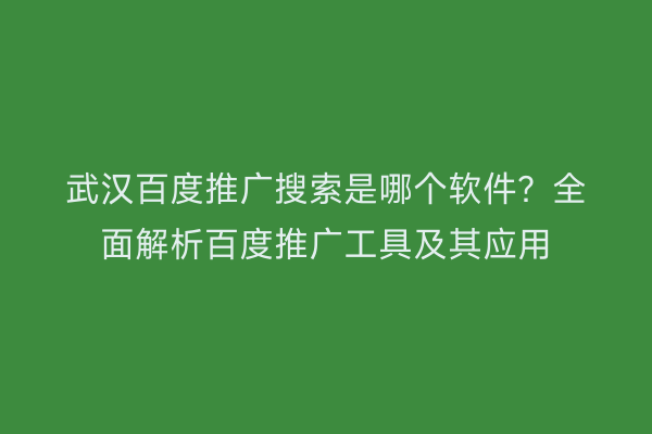 武汉百度推广搜索是哪个软件？全面解析百度推广工具及其应用