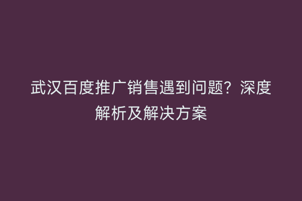 武汉百度推广销售遇到问题？深度解析及解决方案