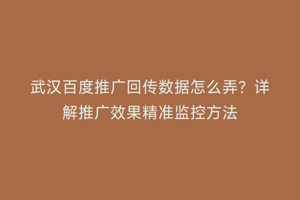 武汉百度推广回传数据怎么弄？详解推广效果精准监控方法