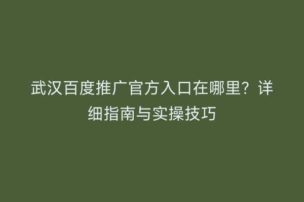 武汉百度推广官方入口在哪里？详细指南与实操技巧