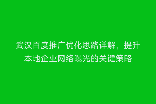 武汉百度推广优化思路详解，提升本地企业网络曝光的关键策略
