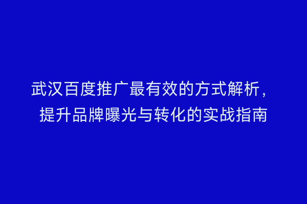 武汉百度推广最有效的方式解析，提升品牌曝光与转化的实战指南